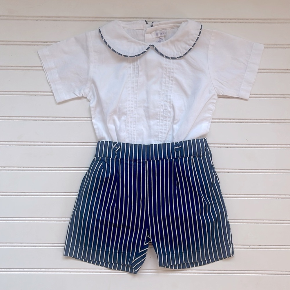 RACHEL RILEY EUC/NWOT Boys Classic Peter Pan Collar Button On Romper Suit Set